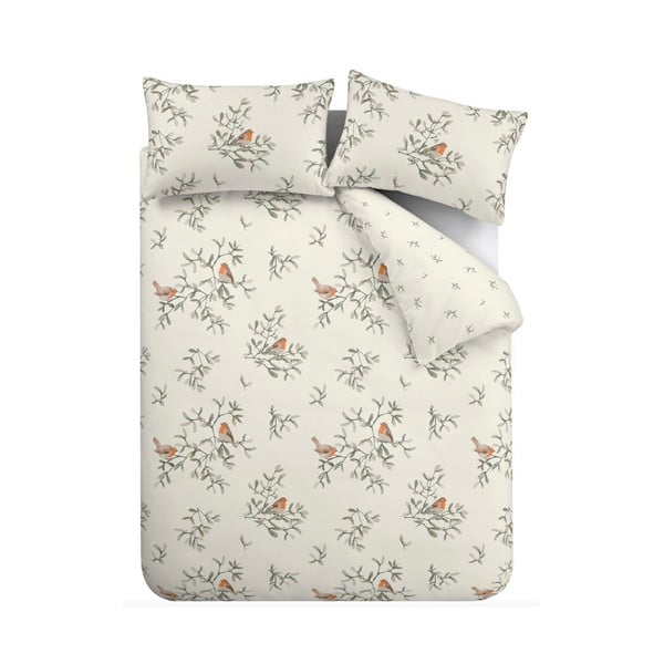 Krémszínű egyszemélyes flanel ágyneműhuzat 135x200 cm Mistletoe Robins – Catherine Lansfield
