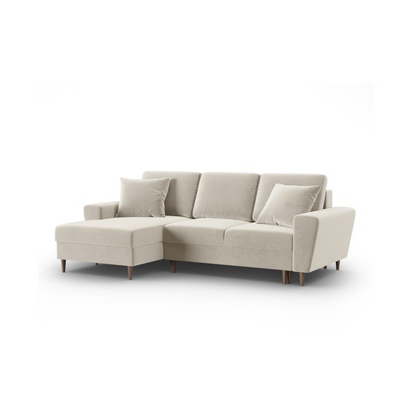 Bézs bársony kinyitható tárolóhelyes sarokkanapé (bal oldali-heverő résszel) Kyoto – Cosmopolitan Design-image-4