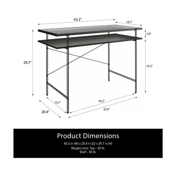 Íróasztal üveg asztallappal 49x108 cm Wainwright – Støraa-image-2