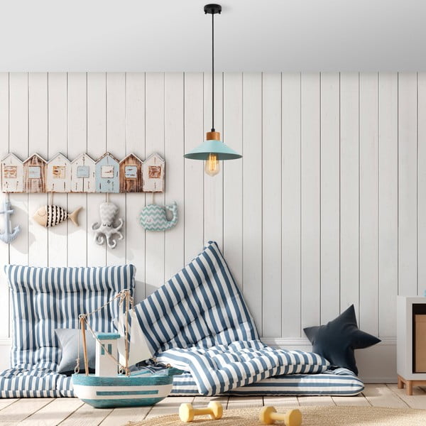 Türkiz-natúr színű függőlámpa fém búrával ø 24 cm Manavgat – Opviq lights-image-1