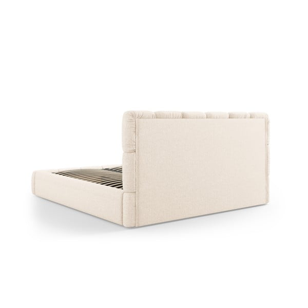 Krémszínű kárpitozott ágyneműtartós franciaágy ágyráccsal 180x200 cm Bellis – Micadoni Home-image-4