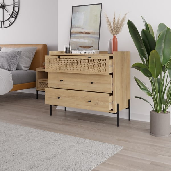 Natúr színű alacsony komód tölgyfa dekorral 90x80 cm Mayra – Marckeric-image-3