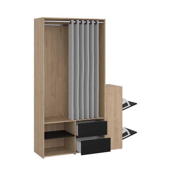 Fekete-natúr színű előszoba bútor tölgyfa dekorral Kit – Tvilum-image-3