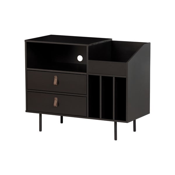 Fekete borovi fenyő lemezjátszó tartó szekrény 90x73 cm Jackson - WOOOD-image-1