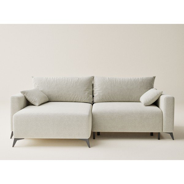 Krémszínű zsenília kinyitható-tárolóhelyes sarokkanapé (bal oldali-heverő résszel) Leon – Maison de Rêve-image-2