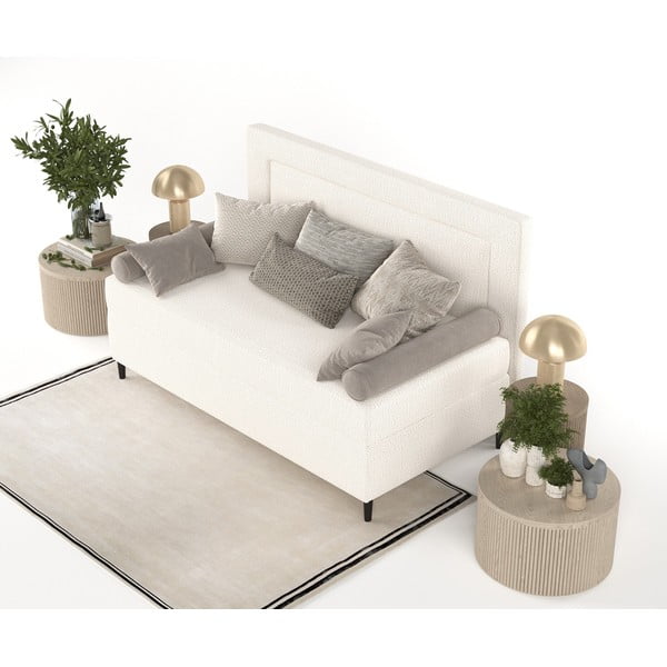 Krémszínű kárpitozott egyszemélyes ágy 90x200 cm Alba – Maison de Rêve-image-4
