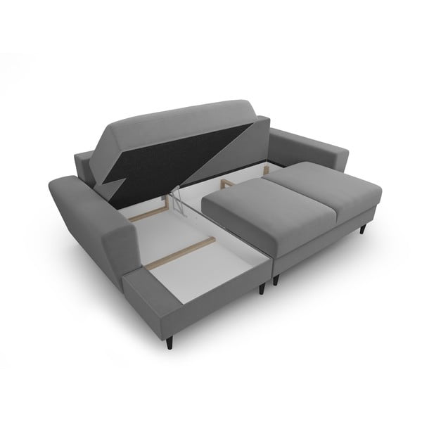 Világosszürke bársony kinyitható tárolóhelyes sarokkanapé (bal oldali-heverő résszel) Kyoto – Cosmopolitan Design-image-3
