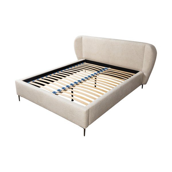 Bézs kárpitozott franciaágy ágyráccsal 160x200 cm Makana – Makamii-image-1