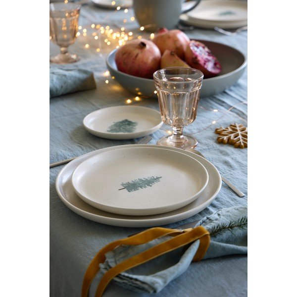 Krémszínű desszertes kőedény tányér készlet 4 db-os karácsonyi mintával ø 22 cm Pacifica Christmas Tree – Casafina-image-4