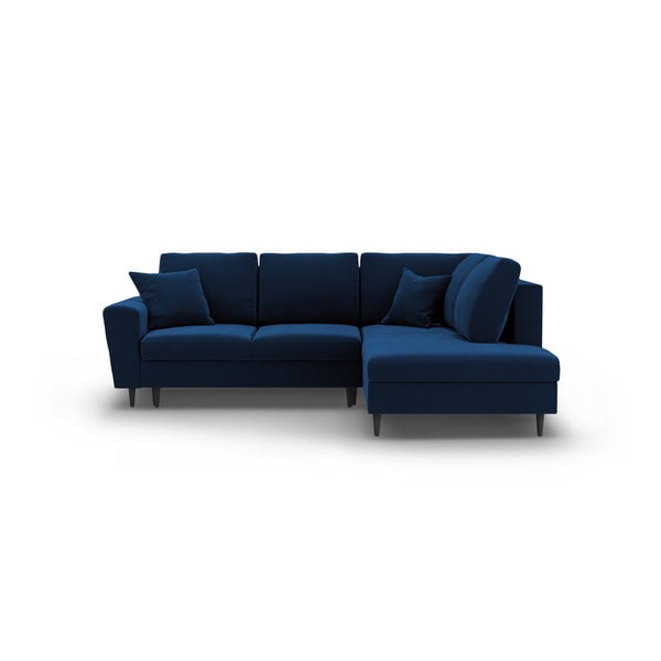 Kék bársony kinyitható tárolóhelyes sarokkanapé (jobb oldali-L alakú) Kyoto – Cosmopolitan Design