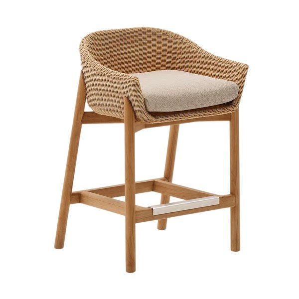 Natúr színű párnázott-rattan kerti bárszék Galea – Kave Home