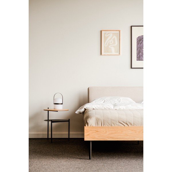 Natúr színű kárpitozott-forgácslemez franciaágy ágyráccsal 200x200 cm tölgyfa dekorral Streiko – noo.ma-image-2