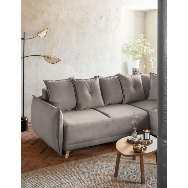 Világosbarna kordbársony kinyitható sarokkanapé (jobb oldali) Lazy Lukka – Miuform-image-4