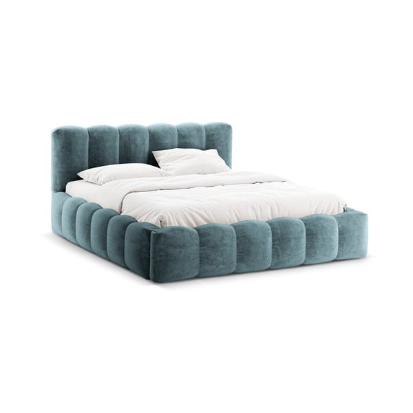 Kék kárpitozott ágyneműtartós franciaágy ágyráccsal 200x200 cm Lupine – Micadoni Home-image-3