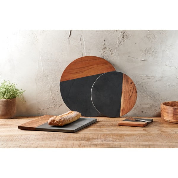 Fala kerek vágódeszka palából és akácfából, ø 40 cm - Nkuku-image-2