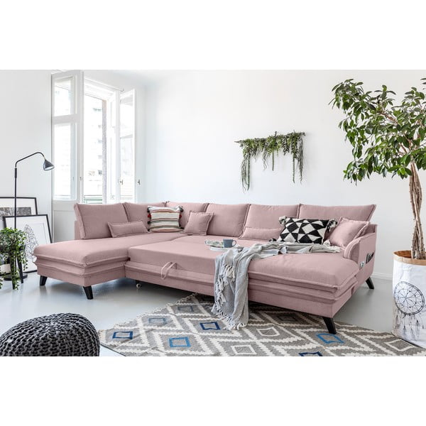 Charming Charlie púderrózsaszín kinyitható U alakú kanapé, bal oldali - Miuform-image-4
