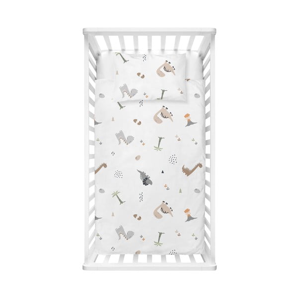 Fehér renforcé pamut gyerek ágyneműhuzat babaágyhoz 100x150 cm Dinozor – Mijolnir