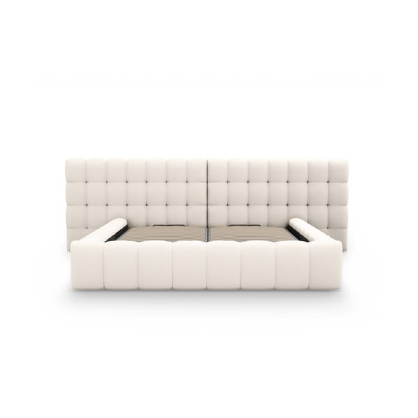 Krémszínű kárpitozott ágyneműtartós franciaágy ágyráccsal 180x200 cm Mamaia – Micadoni Home-image-4