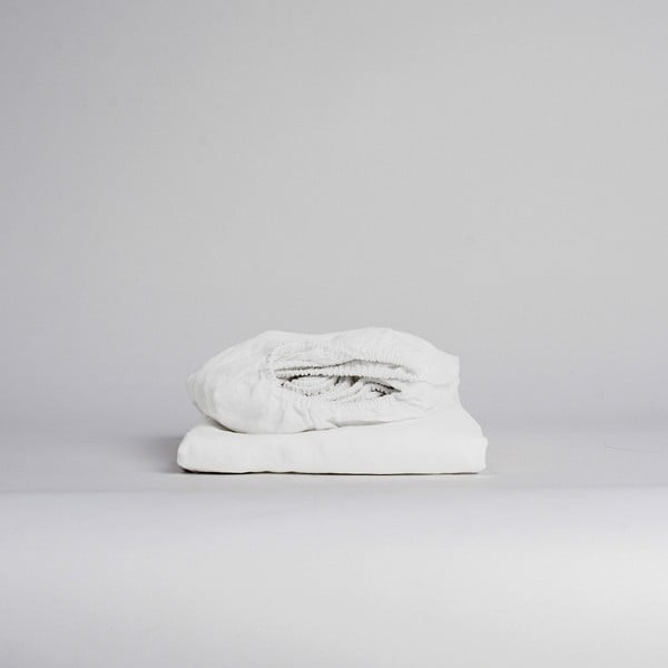 Fehér gumis lenkeverék lepedő 180x200 cm – Linen Tales-image-1