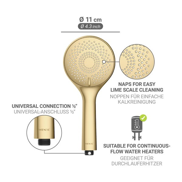 Matt aranyszínű műanyag gazdaságos zuhanyfej ø 11 cm Watersaving System – Wenko-image-4