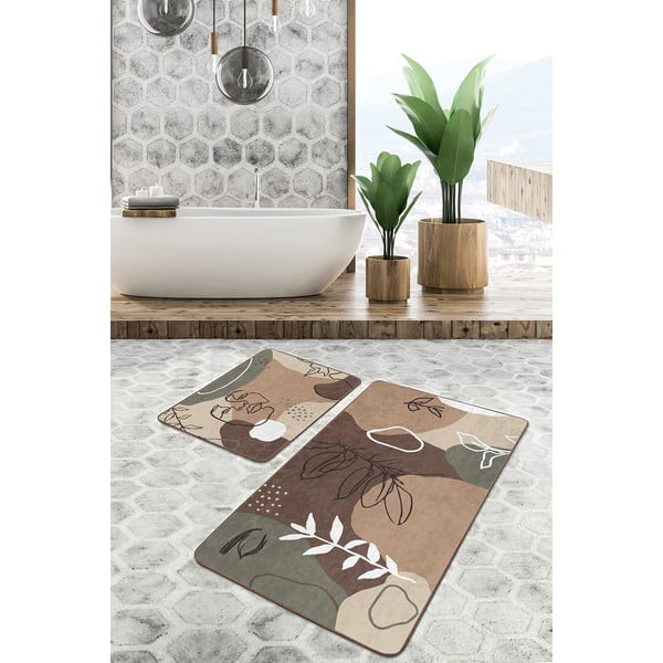 Barna bársony fürdőszobai kilépő szett 2 db-os 60x100 cm Abstract Faces – Mila Home-image-2