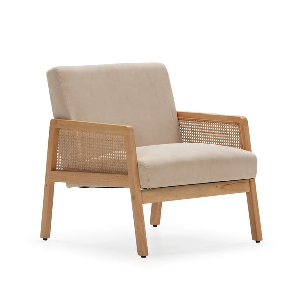 Bézs kordbársony szőtt fotel Debra – Marckeric