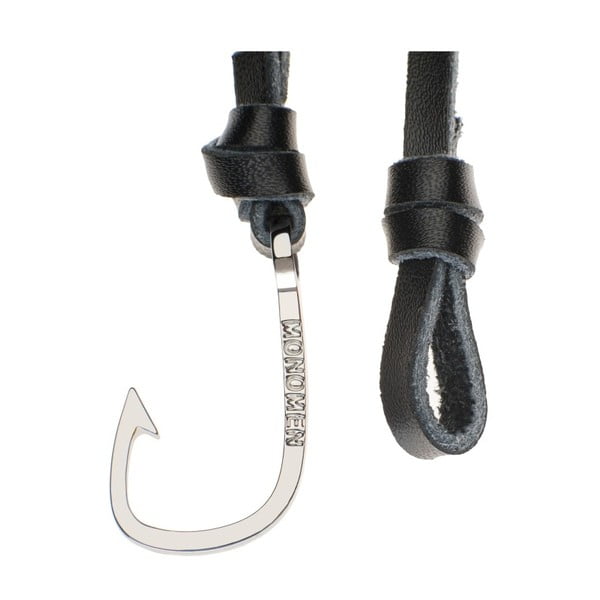 Hook fekete férfi bőr karkötő ezüst színű elemmel - Monomen-image-1