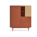 Téglavörös-natúr színű magas komód tölgyfa dekorral 100x120 cm Otto – Teulat