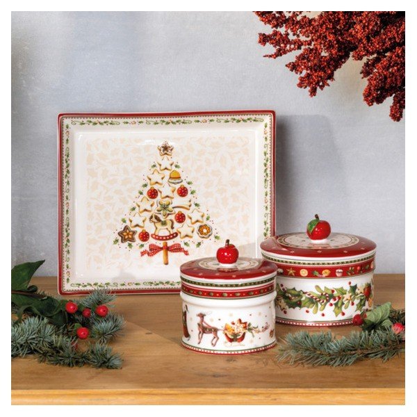 Piros-bézs porcelán szervírozó tányér karácsonyi motívummal, 27,4 x 22,7 cm - Villeroy & Boch-image-1