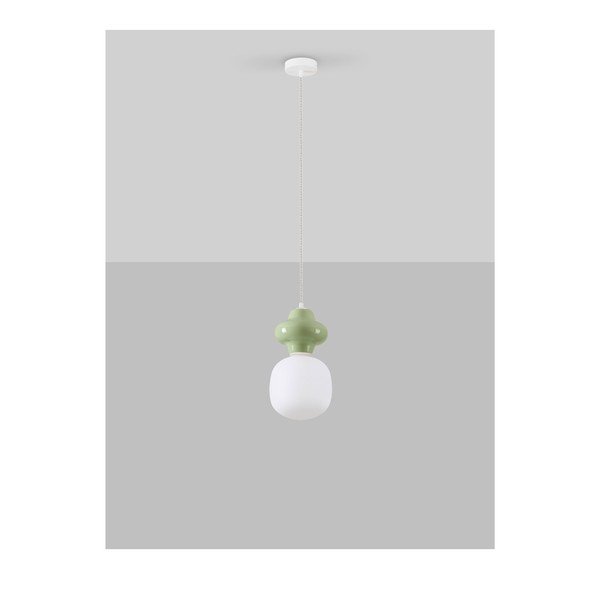 Fehér-világoszöld kerámia függőlámpa üveg búrával ø 18 cm Clio – Nova Luce-image-3