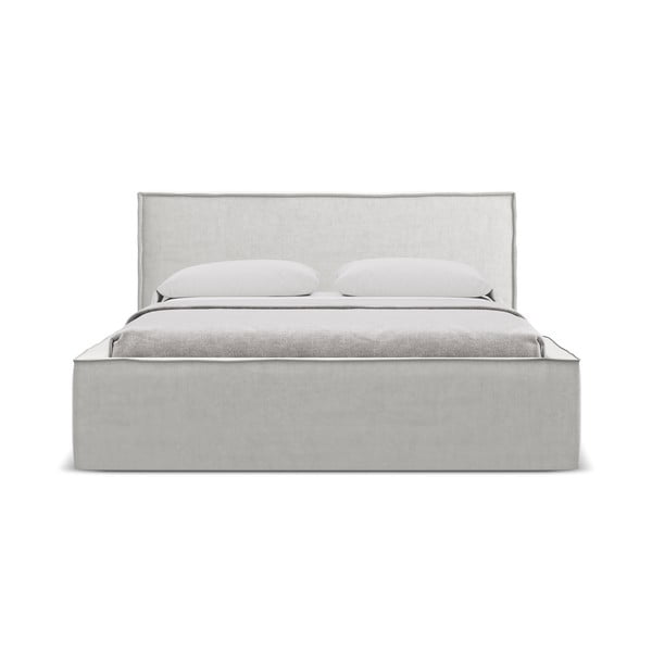 Világosszürke kárpitozott ágyneműtartós franciaágy ágyráccsal 160x200 cm Anani – Makamii-image-3