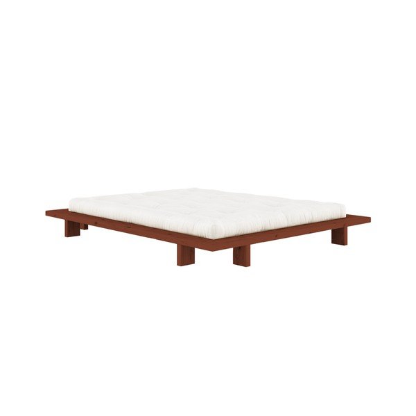 Terrakotta színű borovi fenyő franciaágy ágytámla nélkül, ágyráccsal 140x200 cm Japan – Karup Design-image-3