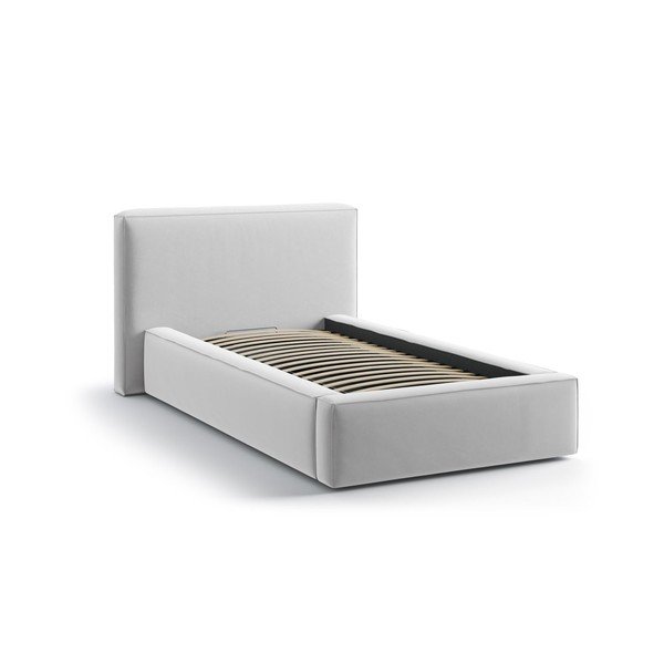 Ezüstszínű kárpitozott ágyneműtartós egyszemélyes ágy ágyráccsal 90x200 cm Jodie – Micadoni -image-2