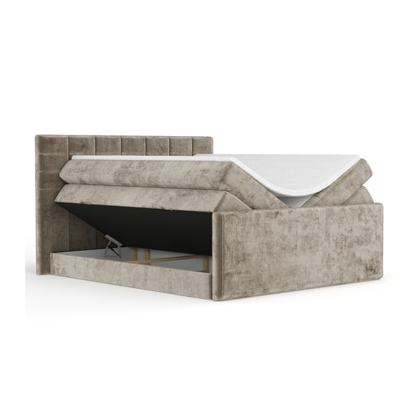 Világosbarna ágyneműtartós boxspring ágy 140x200 cm Ava – Maison de Rêve-image-2