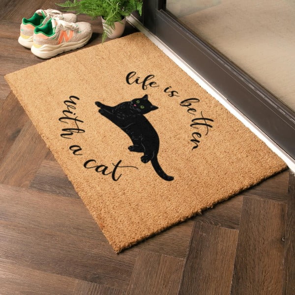 Kókuszrost lábtörlő 40x60 cm Life Is Better With a Cat – Artsy Doormats-image-1