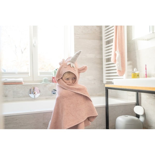 Rózsaszín pamut kapucnis gyerek törölköző 75x75 cm Unicorn – Kindsgut-image-4