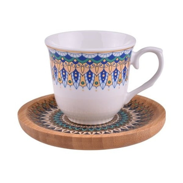 Kallavi 6 db-os porcelán csésze és bambusz poháralátét szett - Bambum