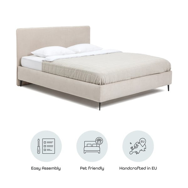 Bézs kárpitozott franciaágy ágyráccsal 160x200 cm Noira Slim – Bonami Selection-image-4