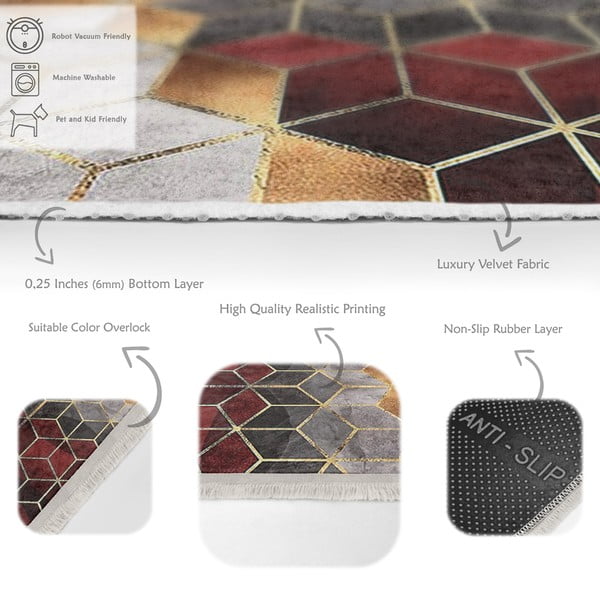 Borvörös-szürke mosható szőnyeg 160x230 cm – Mila Home-image-4