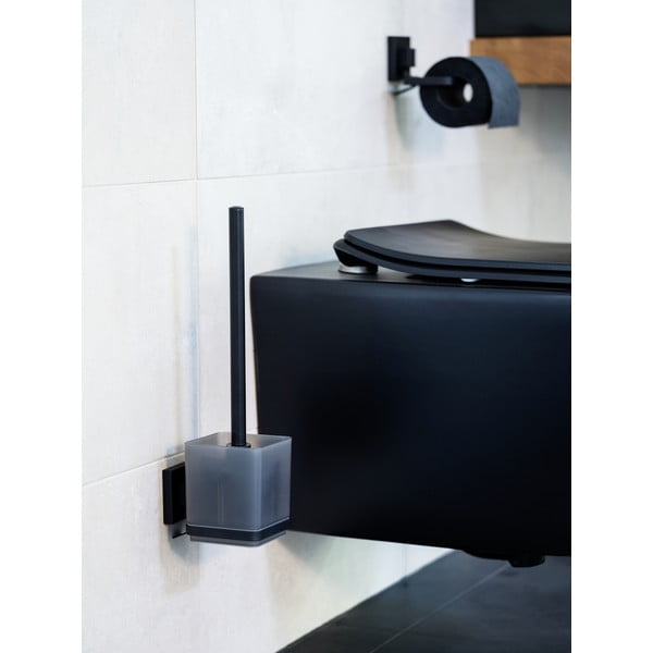 Fekete öntapadós műanyag WC-kefe Quadro – Wenko-image-1