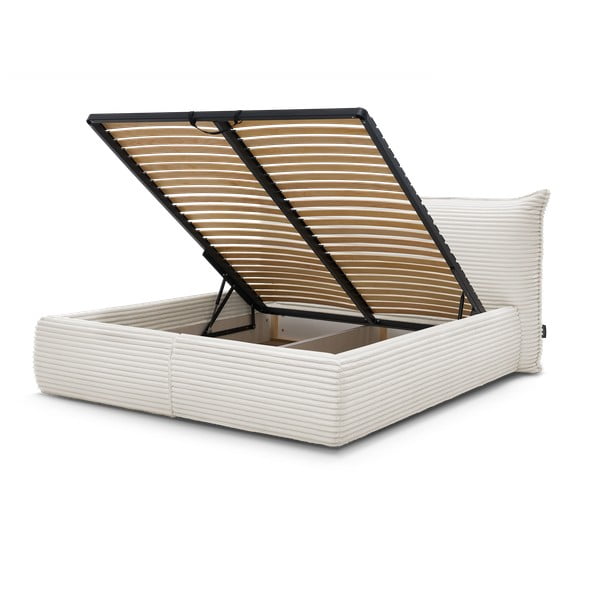 Krémszínű kárpitozott ágyneműtartós franciaágy ágyráccsal 160x200 cm Jade – Bobochic Paris-image-1