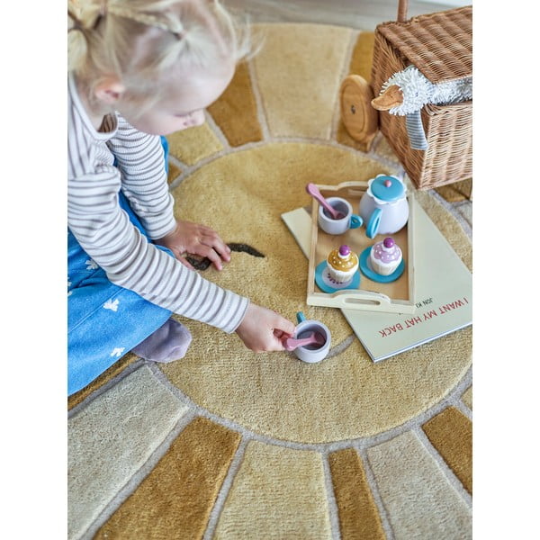 Bézs-borostyán színű gyapjú gyerek szőnyeg ø110 cm Sun – Bloomingville Mini-image-1