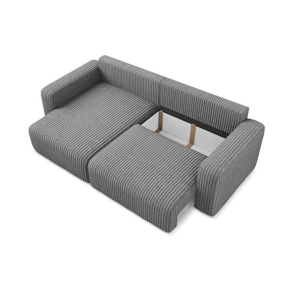 Szürke kordbársony kinyitható-tárolóhelyes sarokkanapé (bal oldali-heverő résszel) Kona – Makamii-image-4