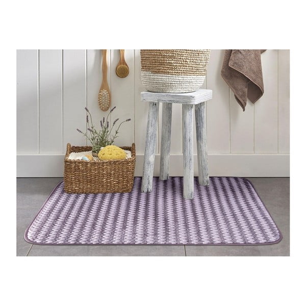 Stripy lila-fehér fürdőszobai szőnyeg, 70 x 110 cm - Madame Coco