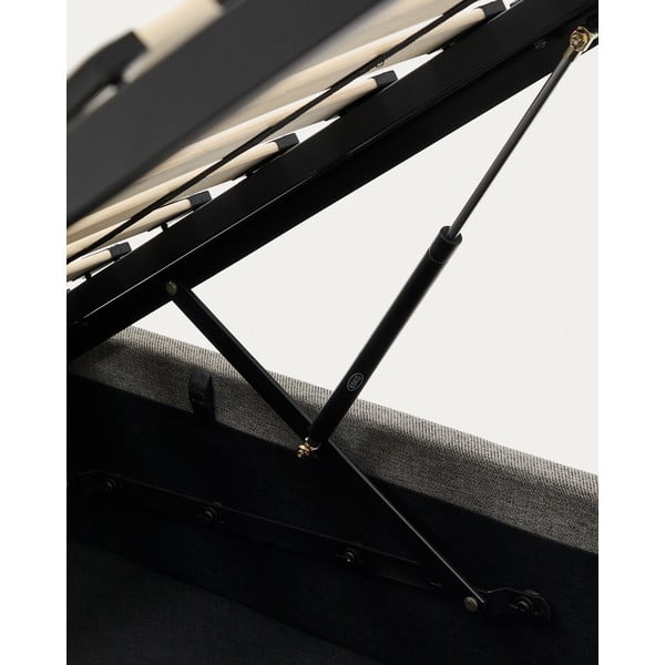 Szürke kárpitozott ágyneműtartós egyszemélyes ágy ágyráccsal 90x200 cm Nahiri – Kave Home-image-4