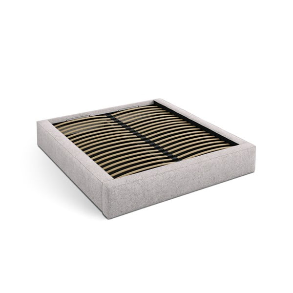 Bézs kárpitozott ágyneműtartós franciaágy ágyráccsal 160x200 cm Simon – Micadoni 