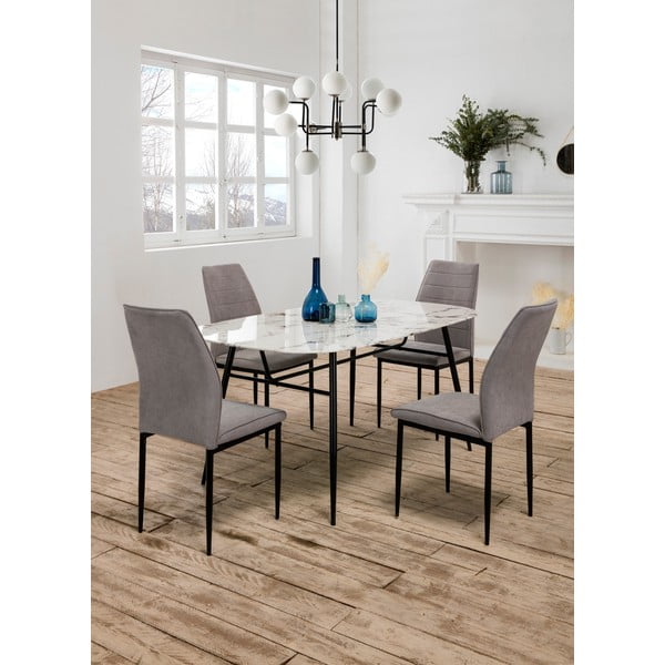 Alina fehér étkezőasztal márvány dekoros üveglappal - Marckeric-image-3