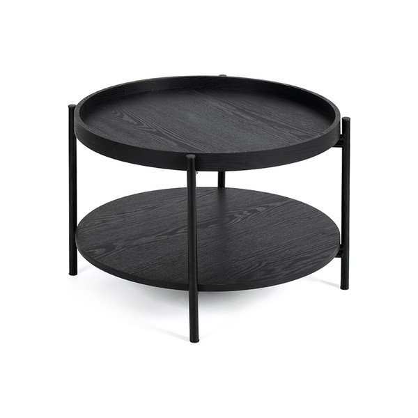 Fekete kerek dohányzóasztal tölgyfa dekorral ø 64 cm Hagen – Bonami Essentials