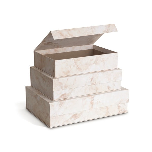 Bézs fedeles dekoratív karton tárolódoboz szett 3 db-os 42,5x29,5x13 cm Kian Paper Laminate – Bigso