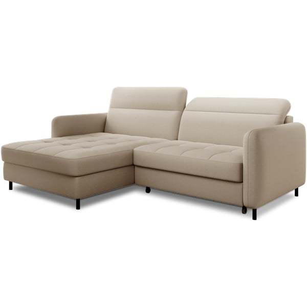 Bézs bársony kinyitható-tárolóhelyes sarokkanapé (bal oldali-heverő résszel) Gomsi – ELTAP-image-2